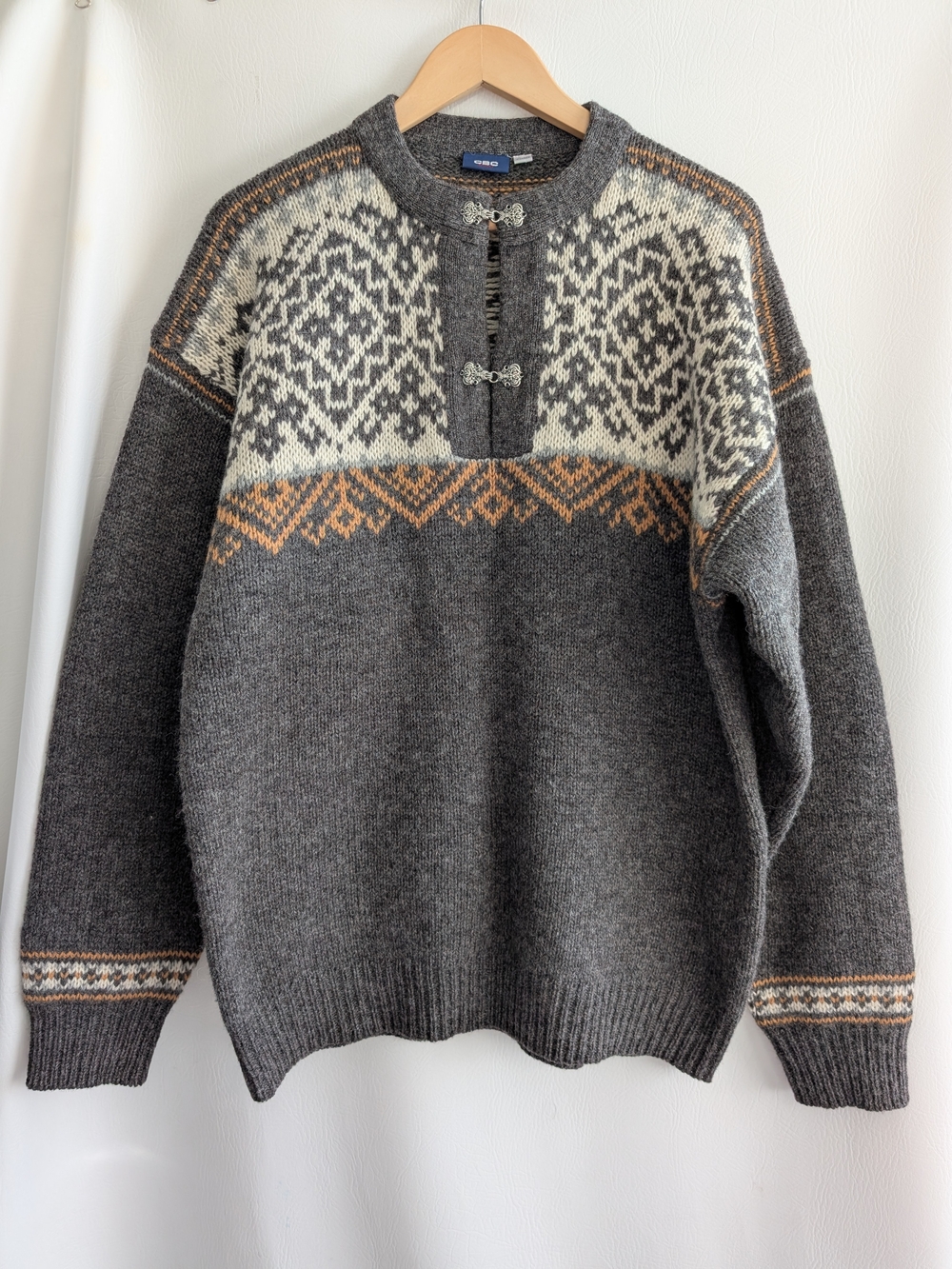 CBC Sport Wool Classic Gray Nordic Sweater with Toggle Closure - XL